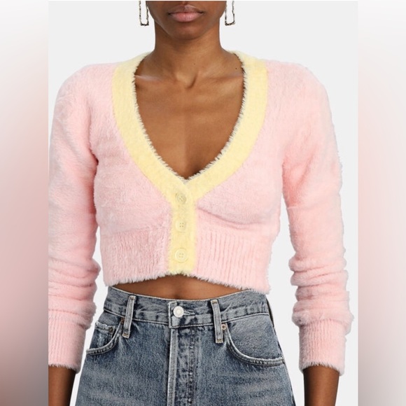 For Love And Lemons Sheila Cropped Cardigan, Pink/Yellow, 2X, Will Fit XL, 1X - Picture 2 of 10